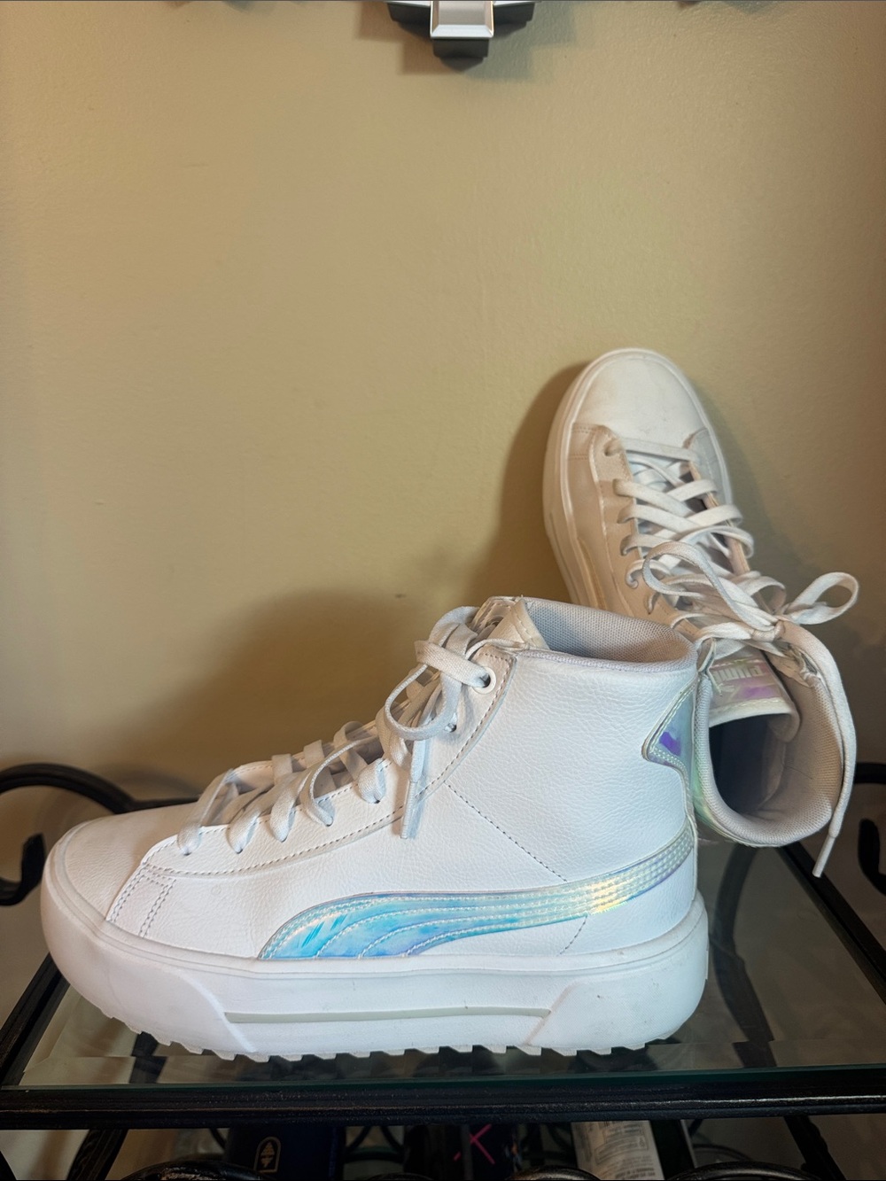 Puma White High-Top Lace-Up Boots with Iridescent Accent